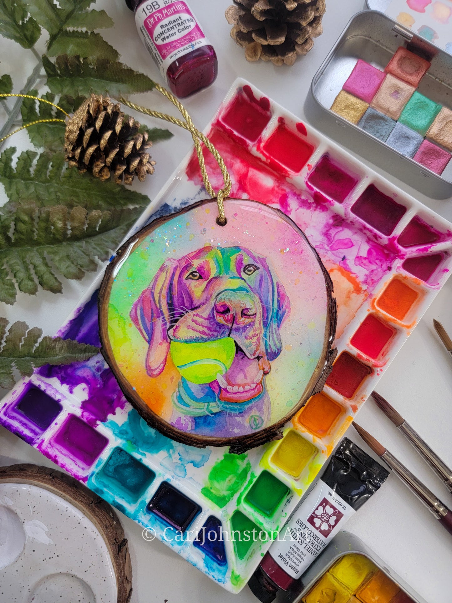 Custom Hand Painted Wood Slice Ornament