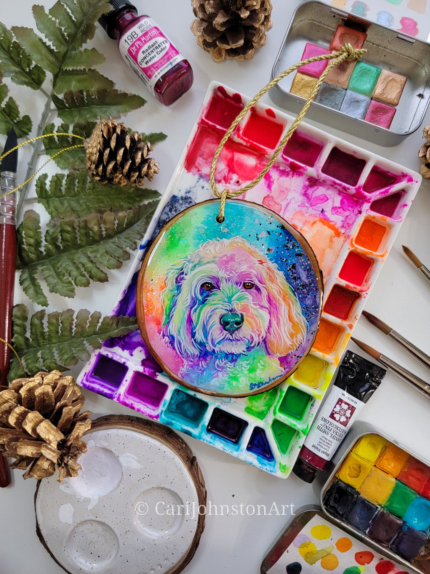 Custom Hand Painted Wood Slice Ornament
