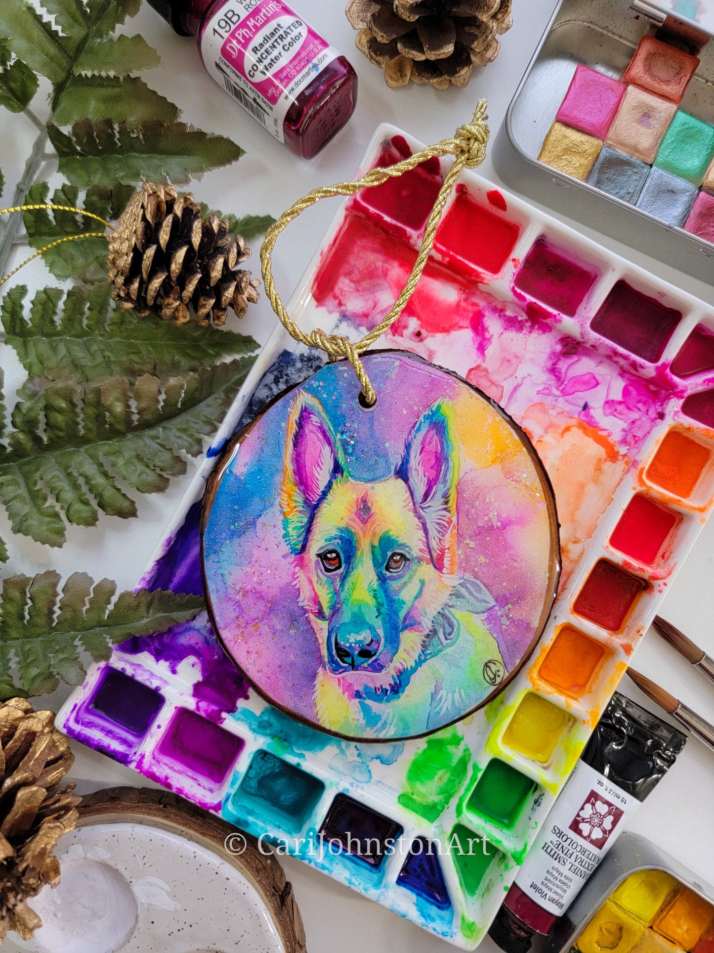 Custom Hand Painted Wood Slice Ornament