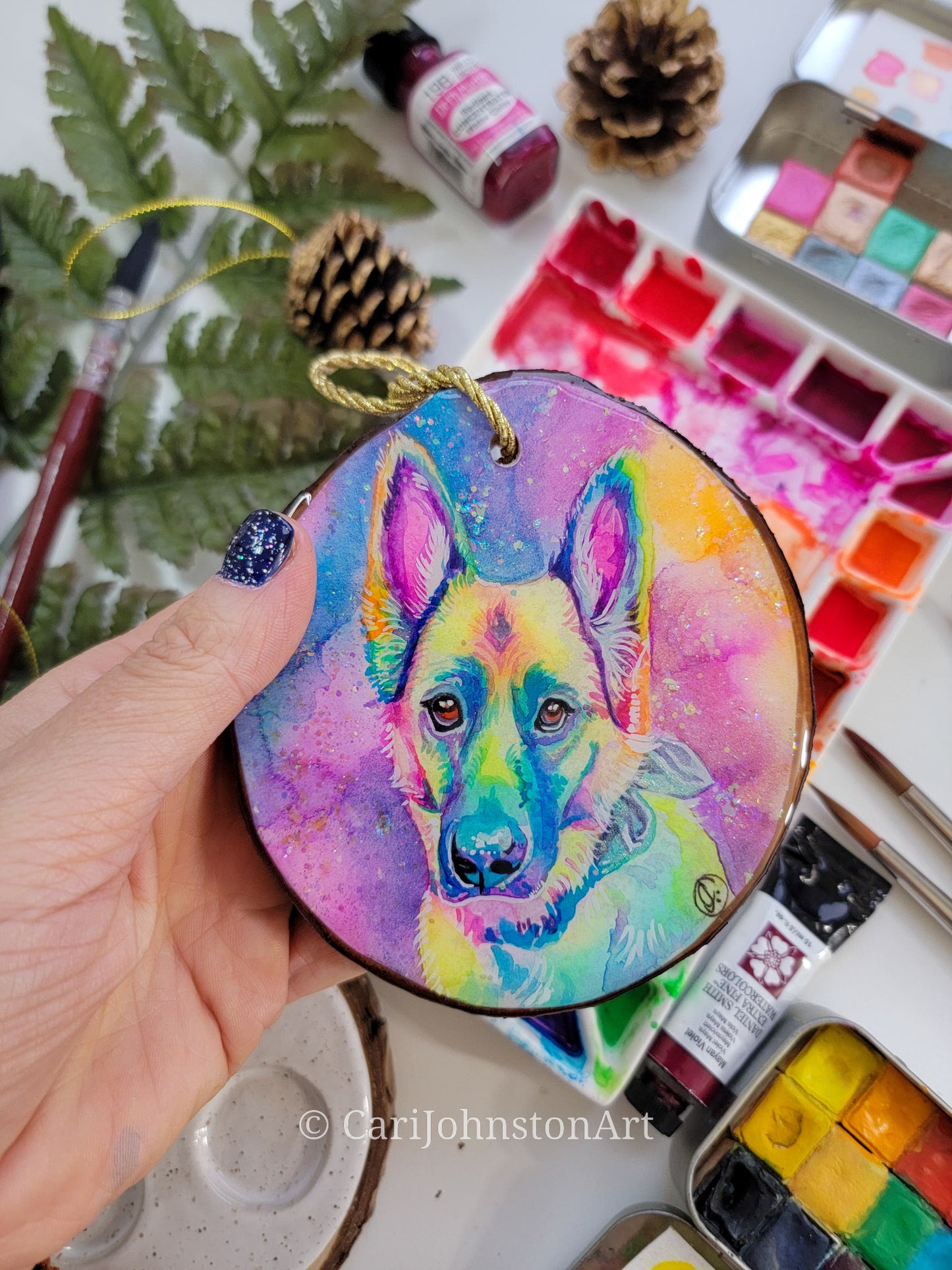 Custom Hand Painted Wood Slice Ornament