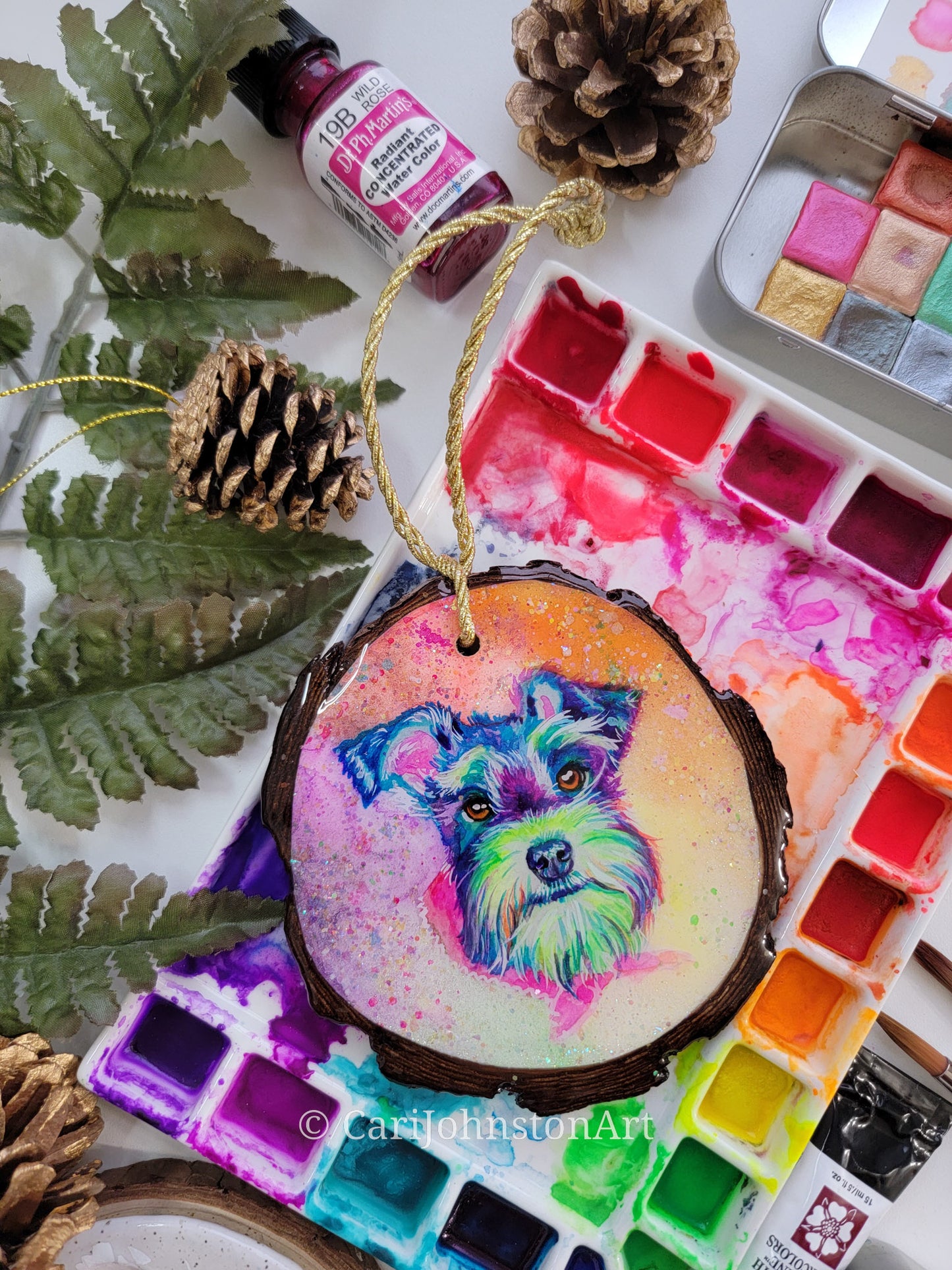 Custom Hand Painted Wood Slice Ornament