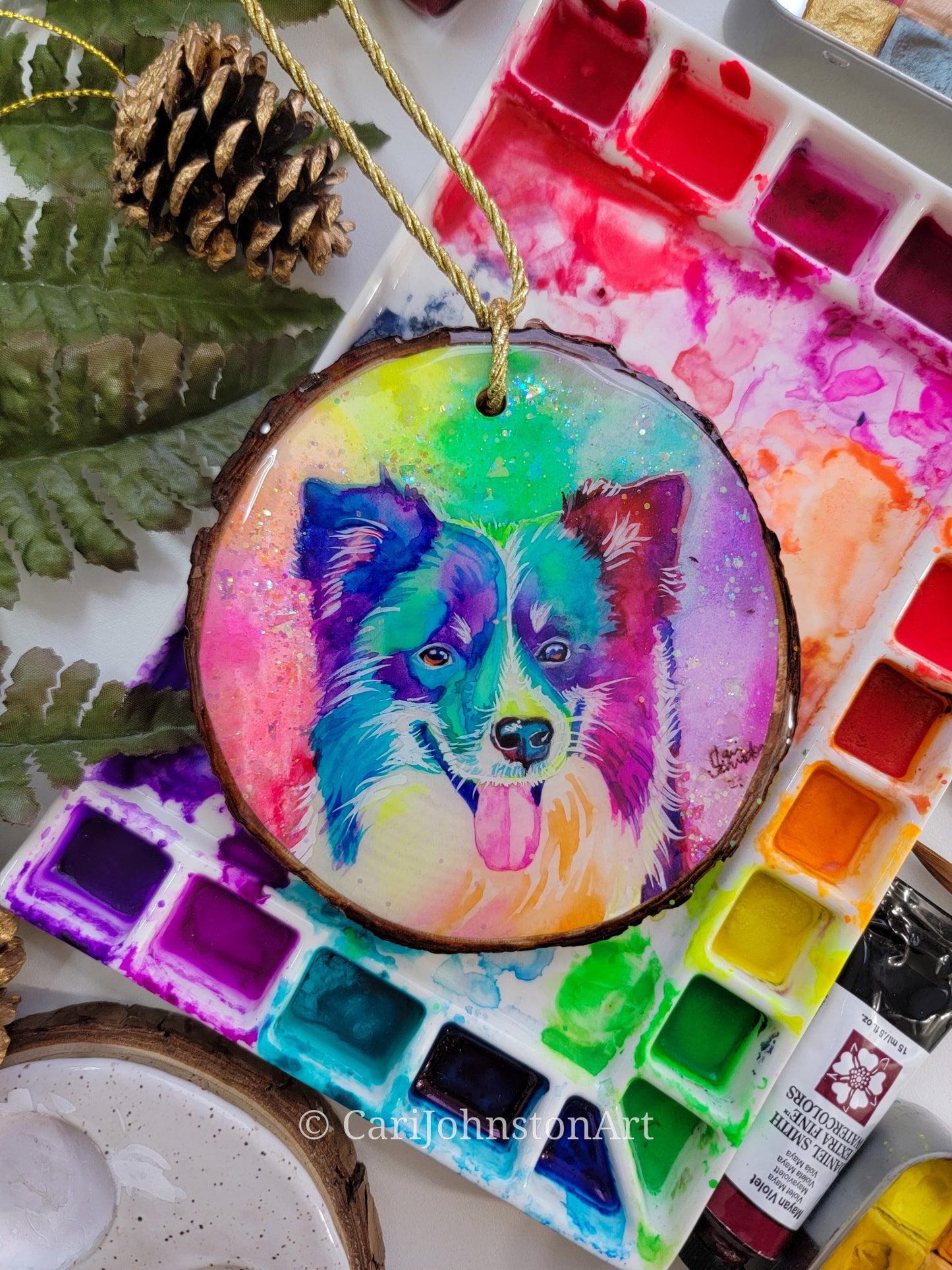 Custom Hand Painted Wood Slice Ornament