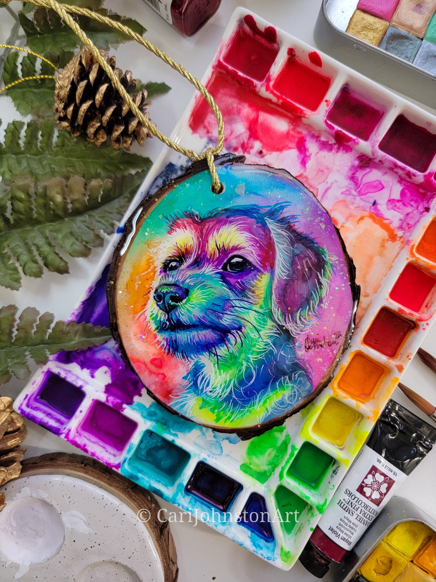 Custom Hand Painted Wood Slice Ornament