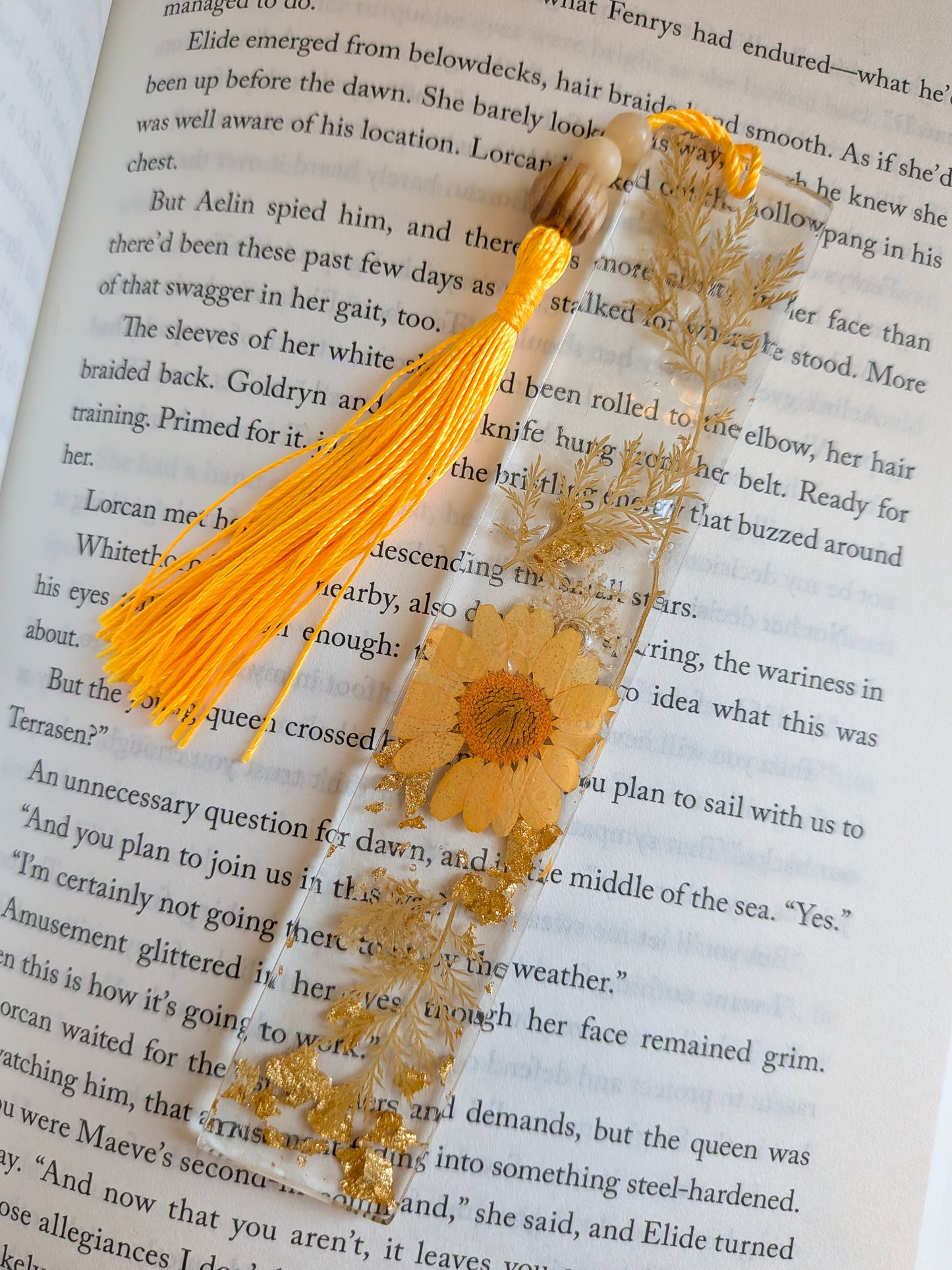 Orange and Gold Botanical Bookmark with Yellow Jade