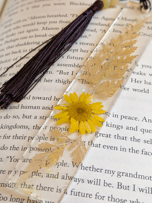 Bronze Botanical Bookmark with Serpentine and Yellow Jade
