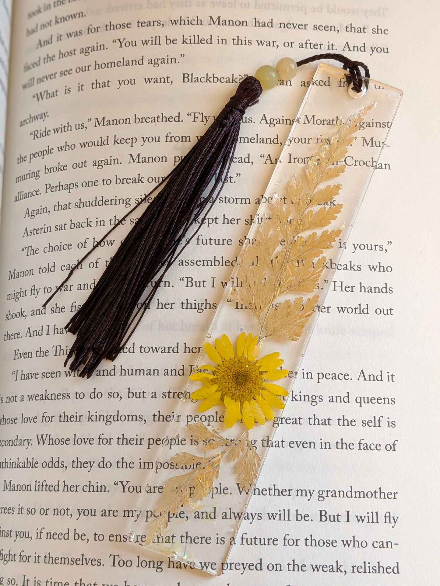 Bronze Botanical Bookmark with Serpentine and Yellow Jade