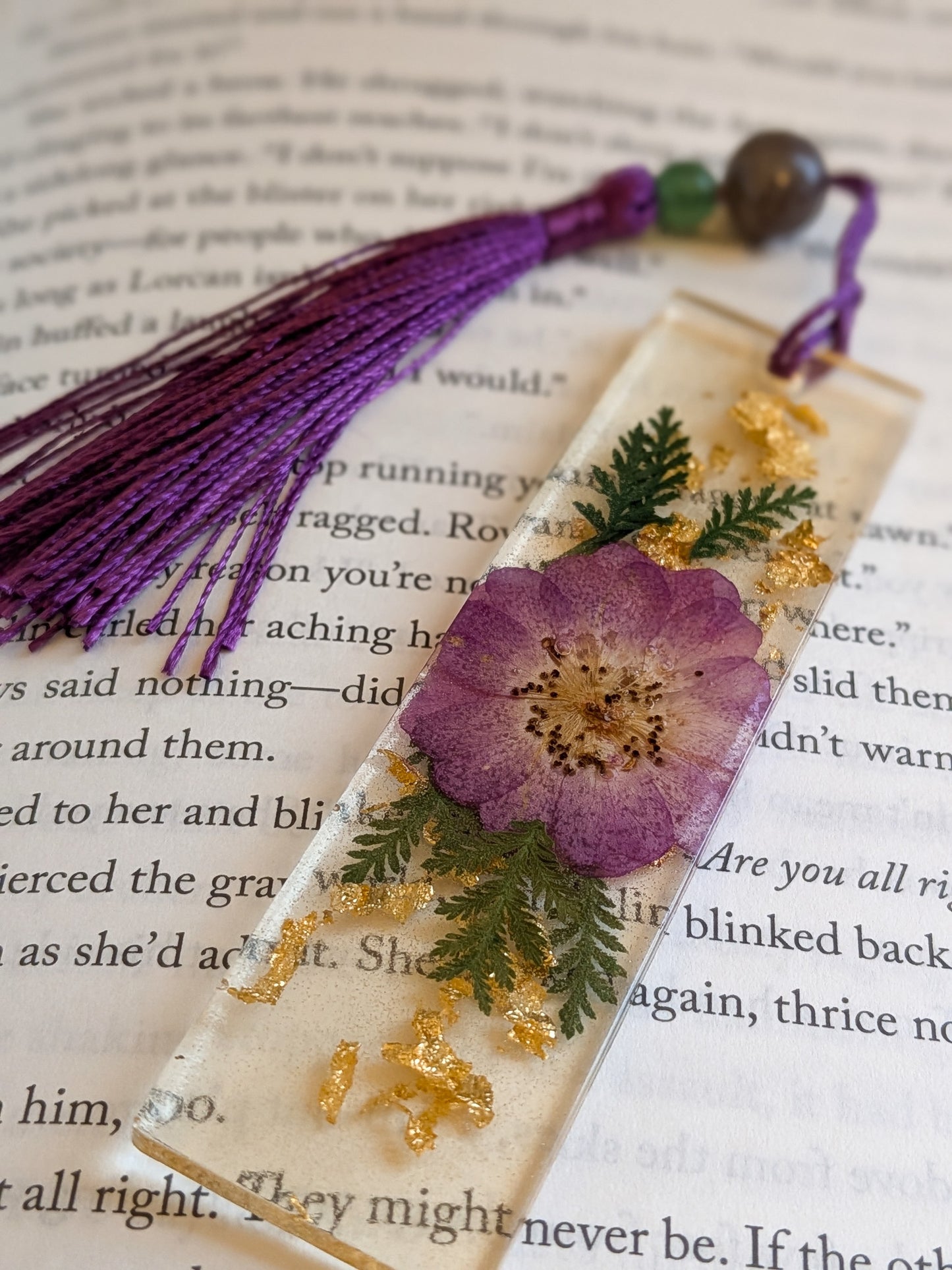 Purple and Gold Botanical Bookmark with Aventurine and Jasper
