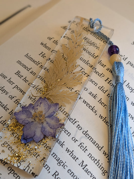 Periwinkle Blue Bookmark with Amethyst & Yellow Jade