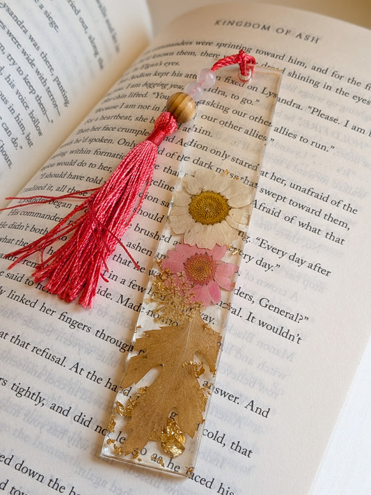 Hot Pink with Rose Quartz Botanical Bookmark
