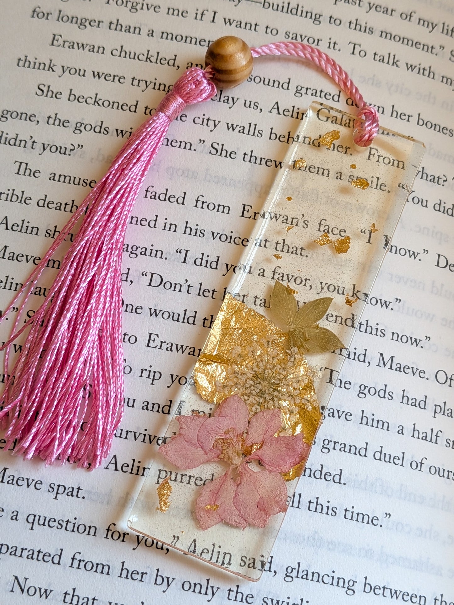 Pink and Gold Floral Bookmark