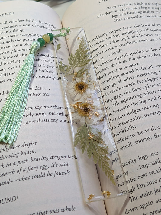 Green Floral Bookmark with Aventurine and Serpentine Gemstone Beads