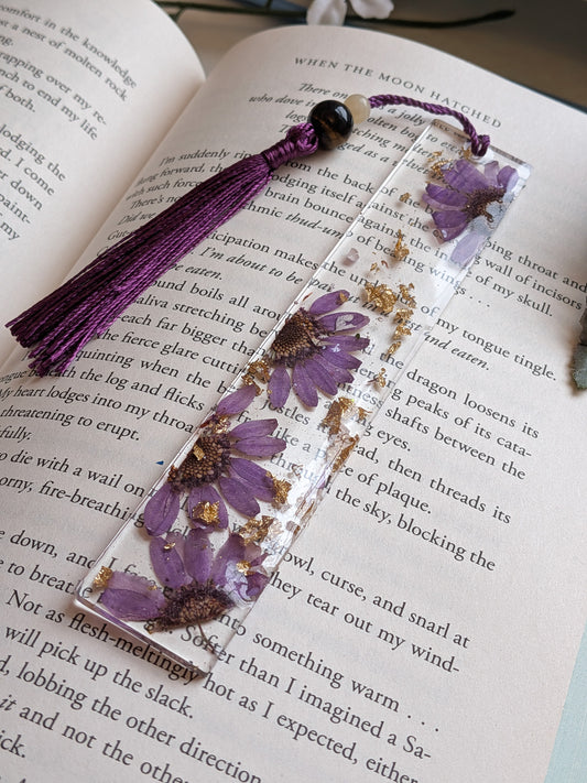 Purple and Gold Floral Bookmark with Tigers Eye and Jade