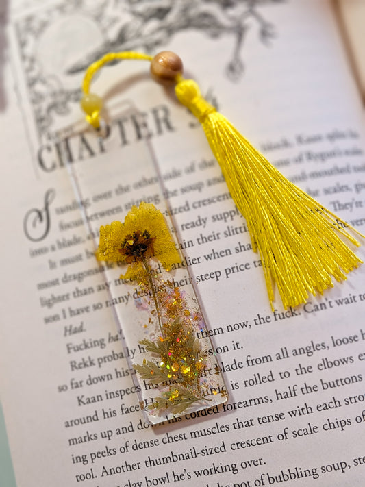 Yellow Floral Bookmark with Serpentine Gemstone