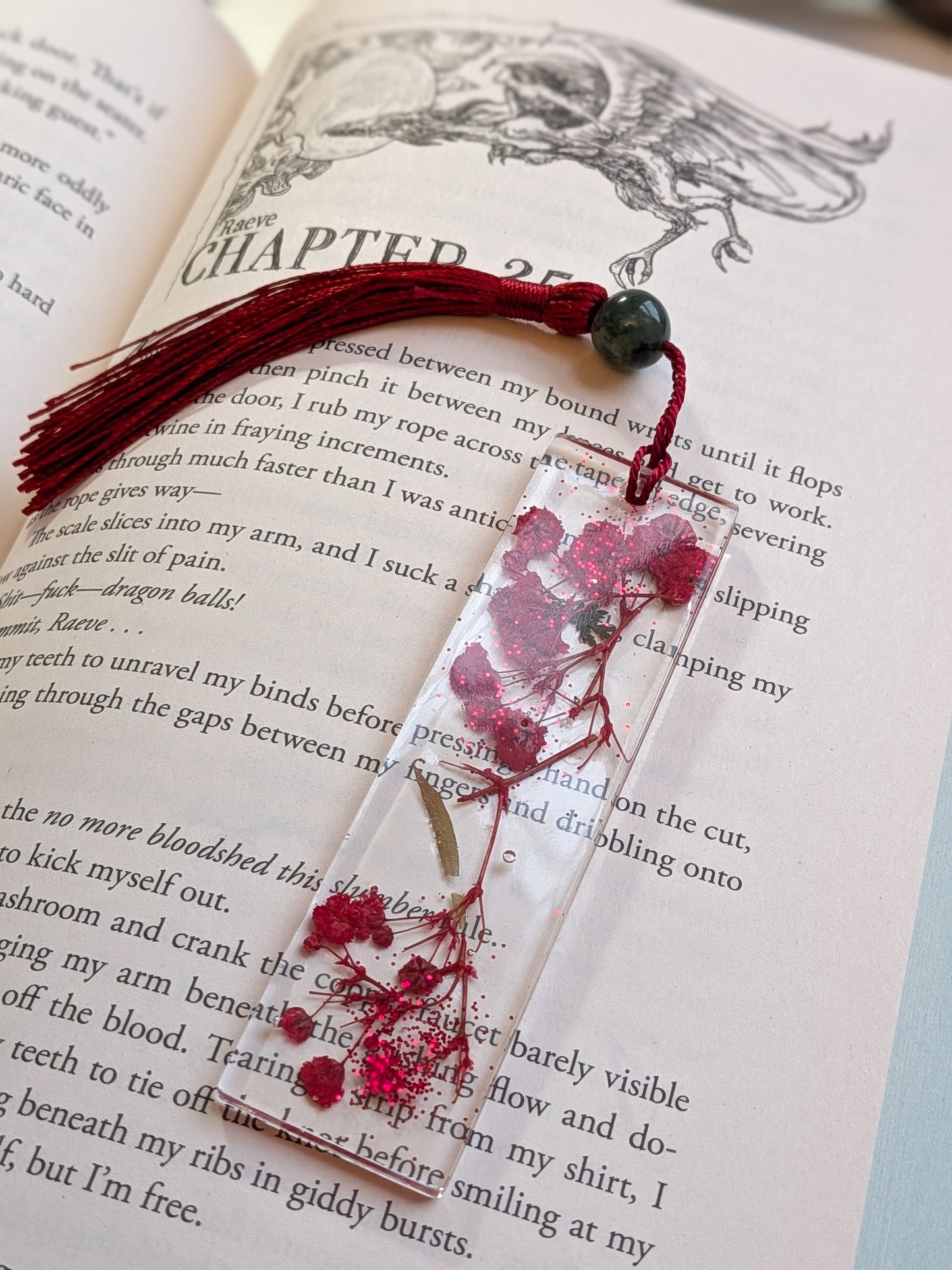 Red Floral Bookmark with Jasper