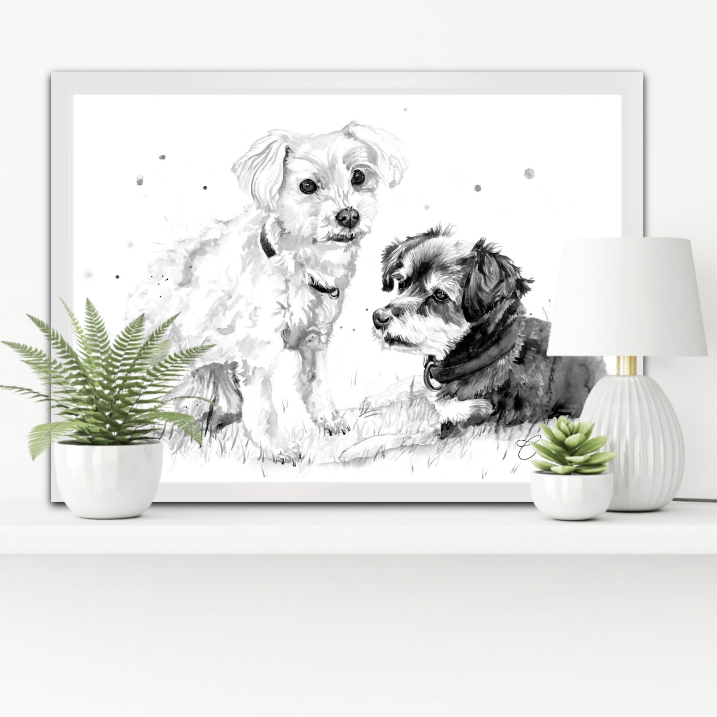 Custom Pet Portrait in Black & Grey