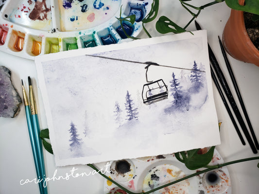 Foggy Chairlift Original Painting