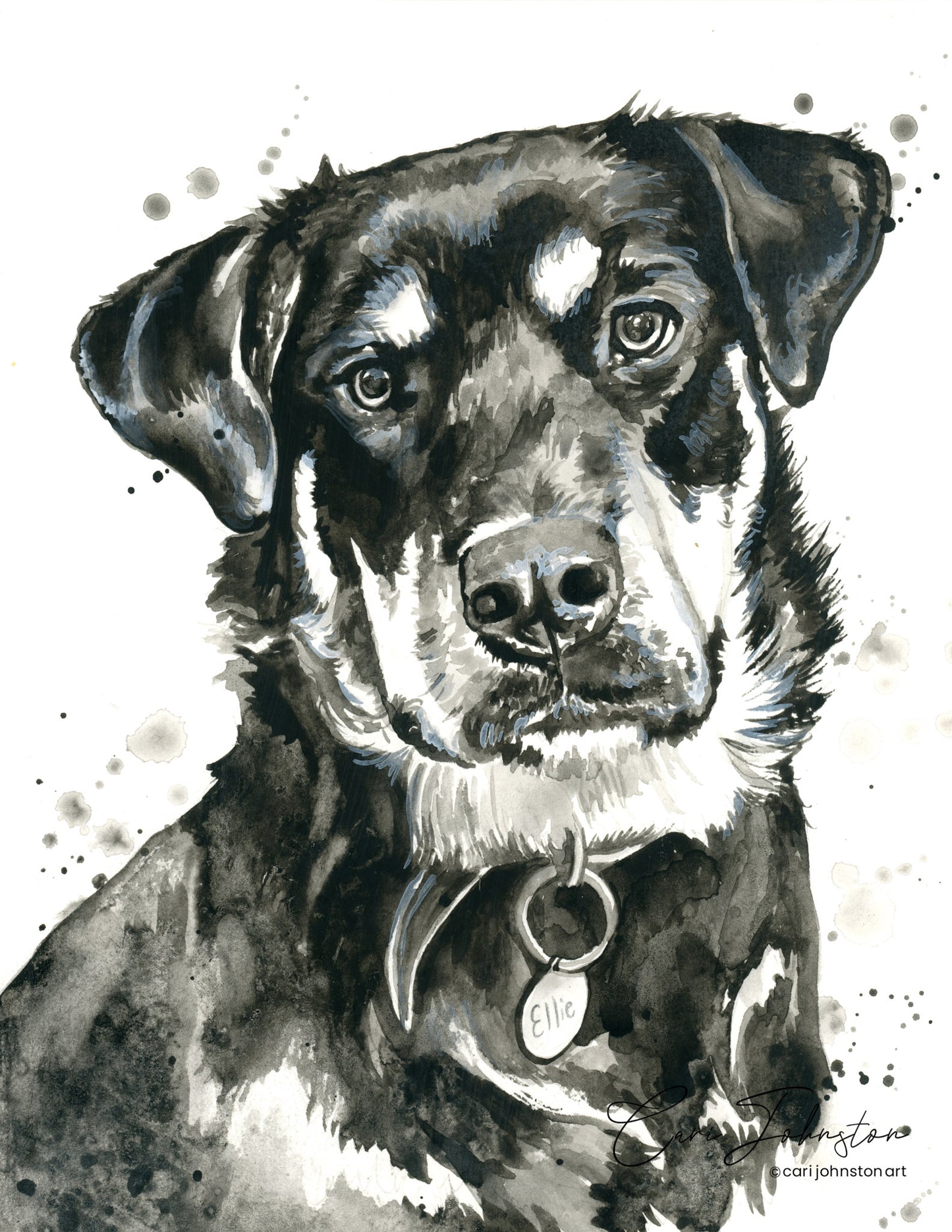 Custom Pet Portrait in Black & Grey