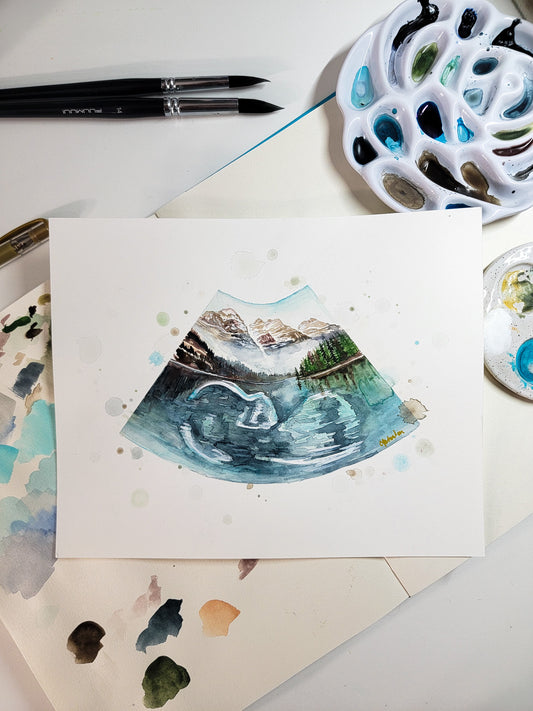 Custom Ultrasound Painting by Cari Johnston -Scenic Sonogram Painting/ Custom Hand-Painted Ultrasound Watercolor Painting