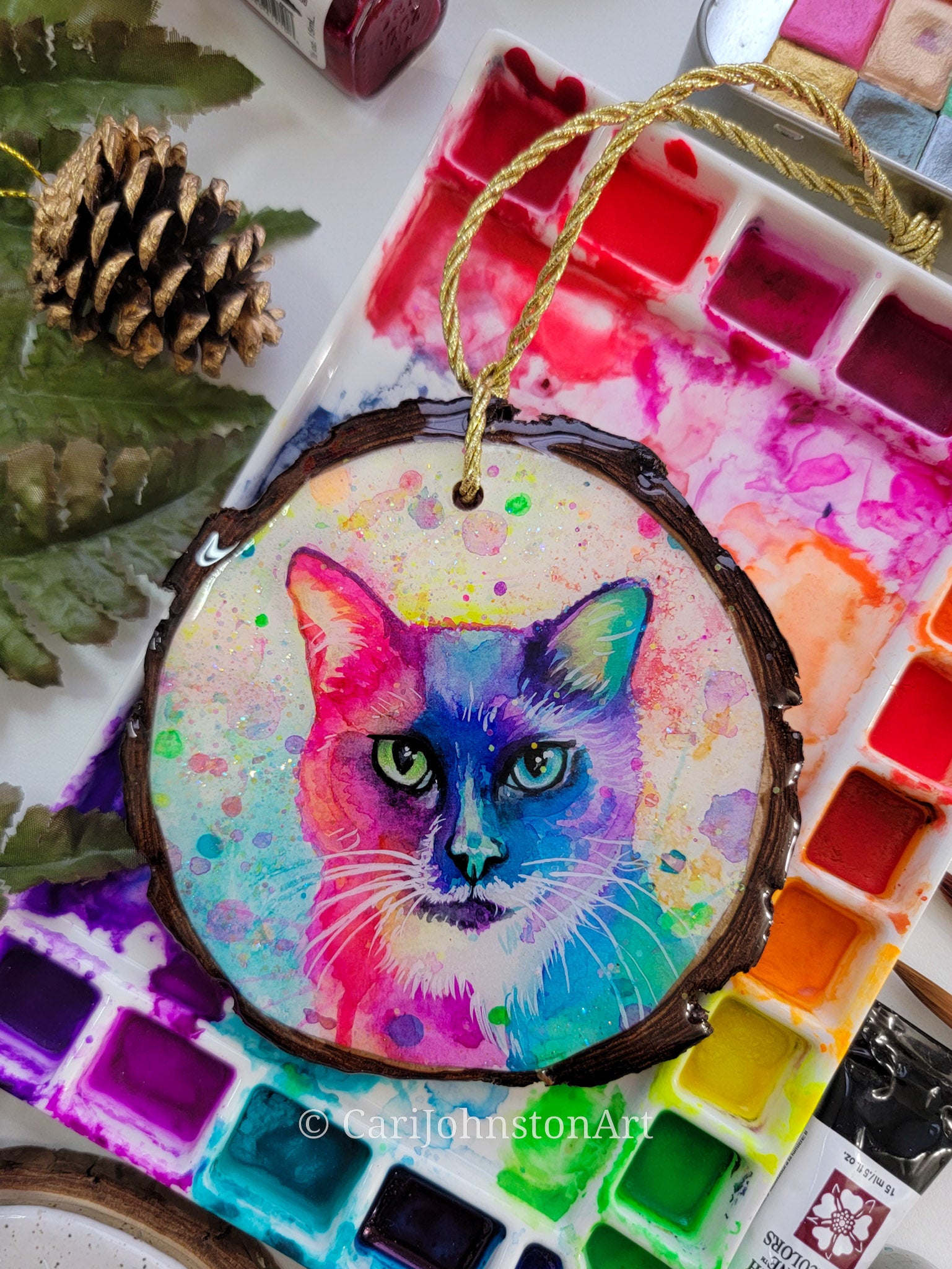 Custom Hand Painted Wood Slice Ornament