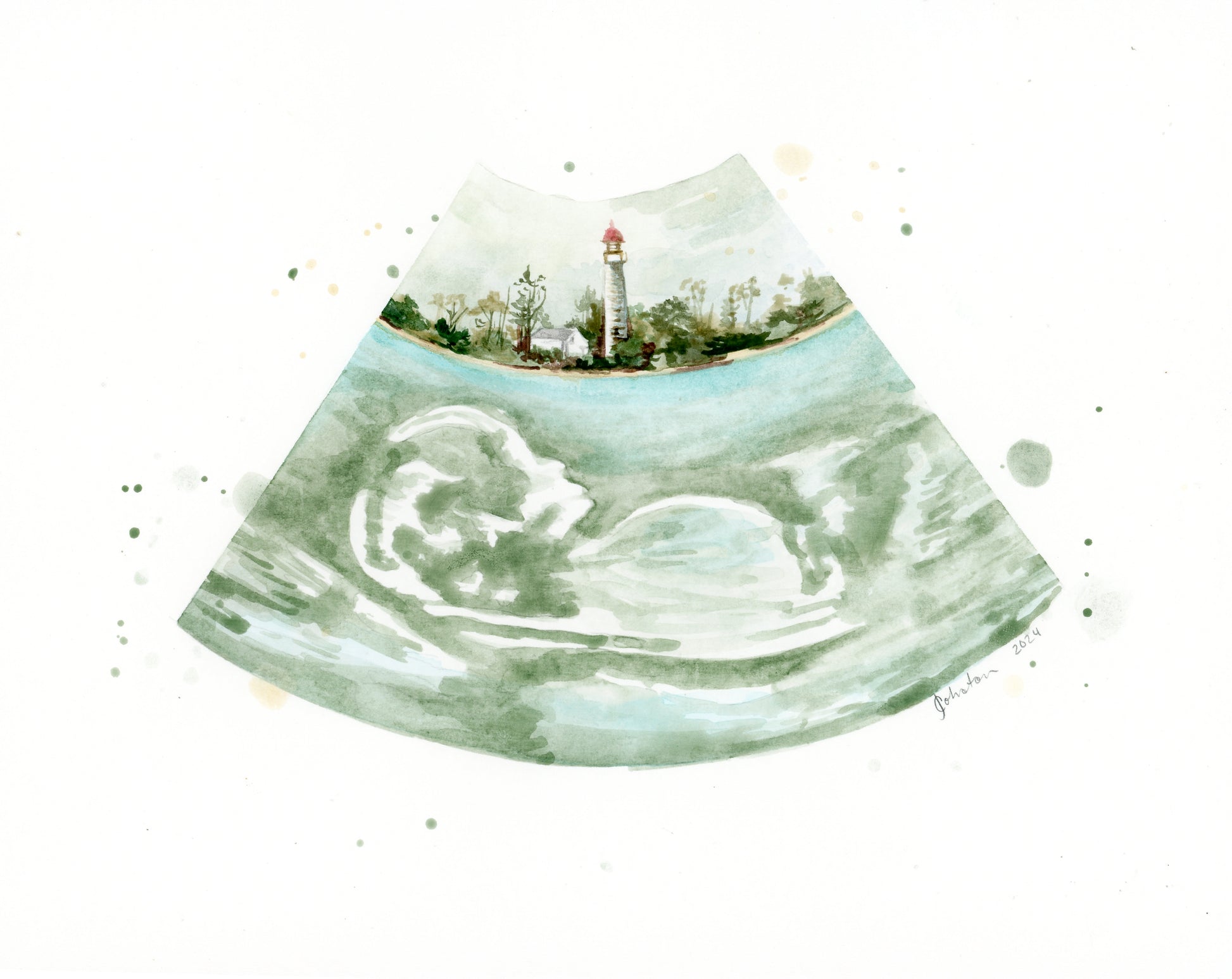 Hand-painted custom scenic ultrasound watercolour painting
Chantry island ontario
Personalized sonogram painting with landscape background
Custom pregnancy ultrasound art watercolour
Memorial sonogram painting hand-painted