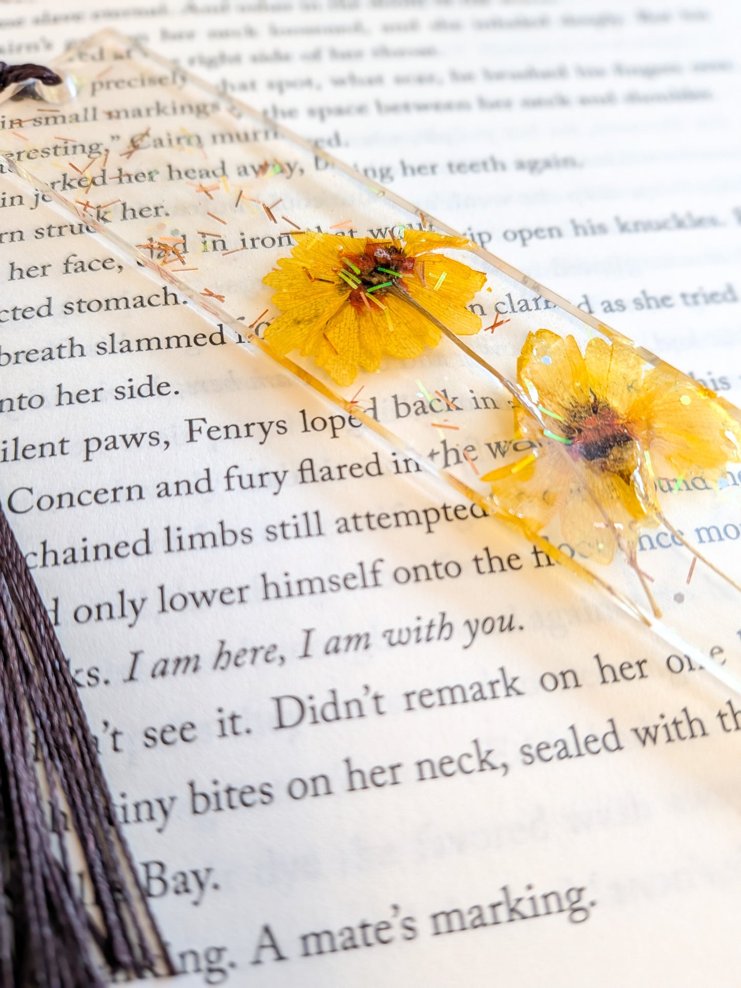 Bronze and Yellow Floral Bookmark with Quartz and Jade