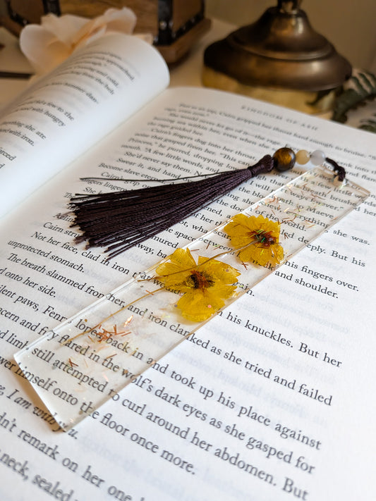 Bronze and Yellow Floral Bookmark with Quartz and Jade