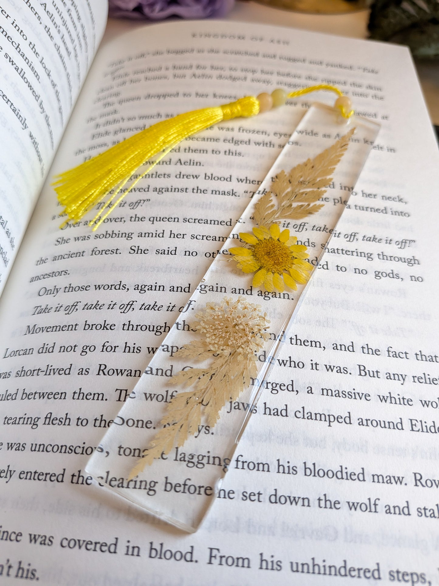 Yellow Floral Bookmark with Jade and Serpentine