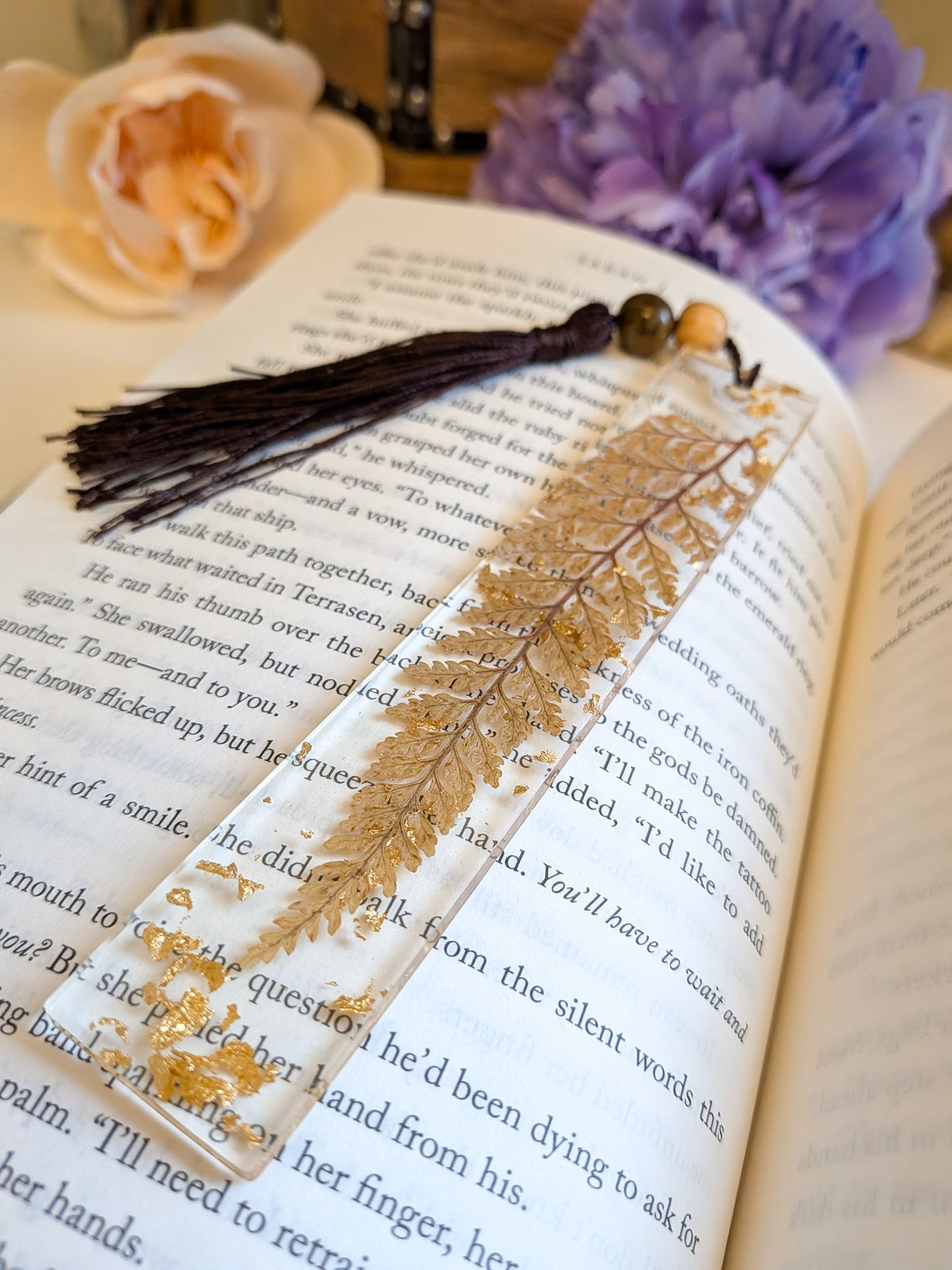 Bronze and Gold Tigers-eye Botanical Bookmark