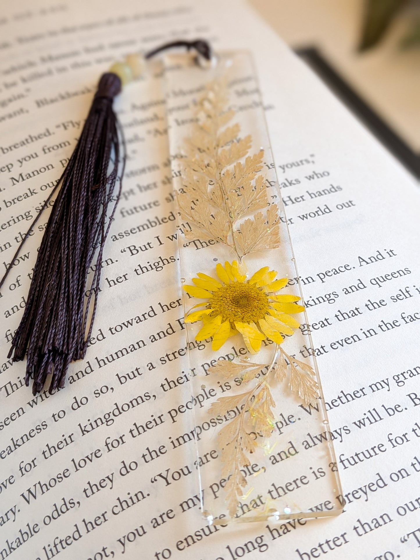 Bronze Botanical Bookmark with Serpentine and Yellow Jade