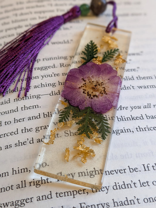 Purple and Gold Botanical Bookmark with Aventurine and Jasper