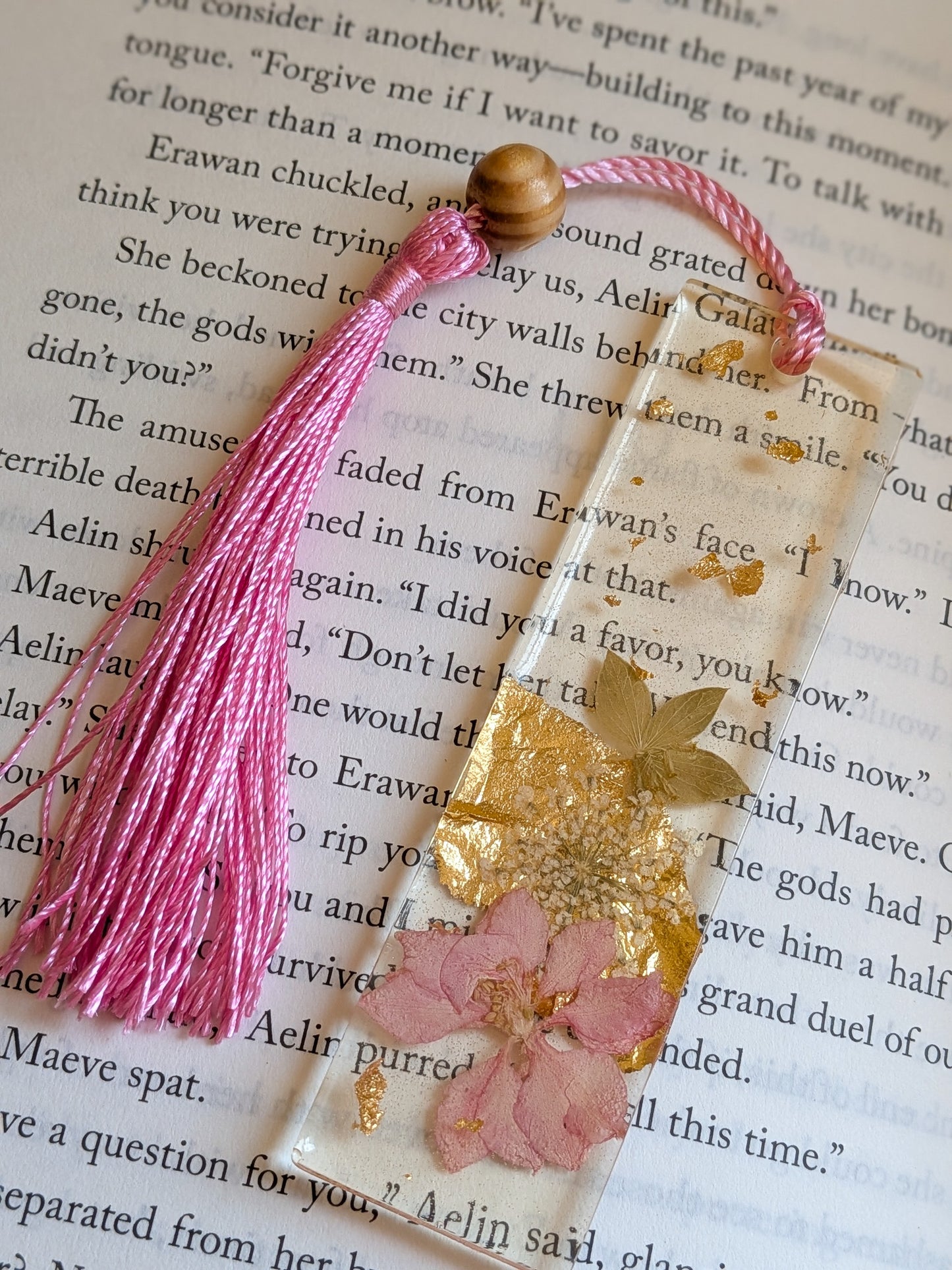 Pink and Gold Floral Bookmark