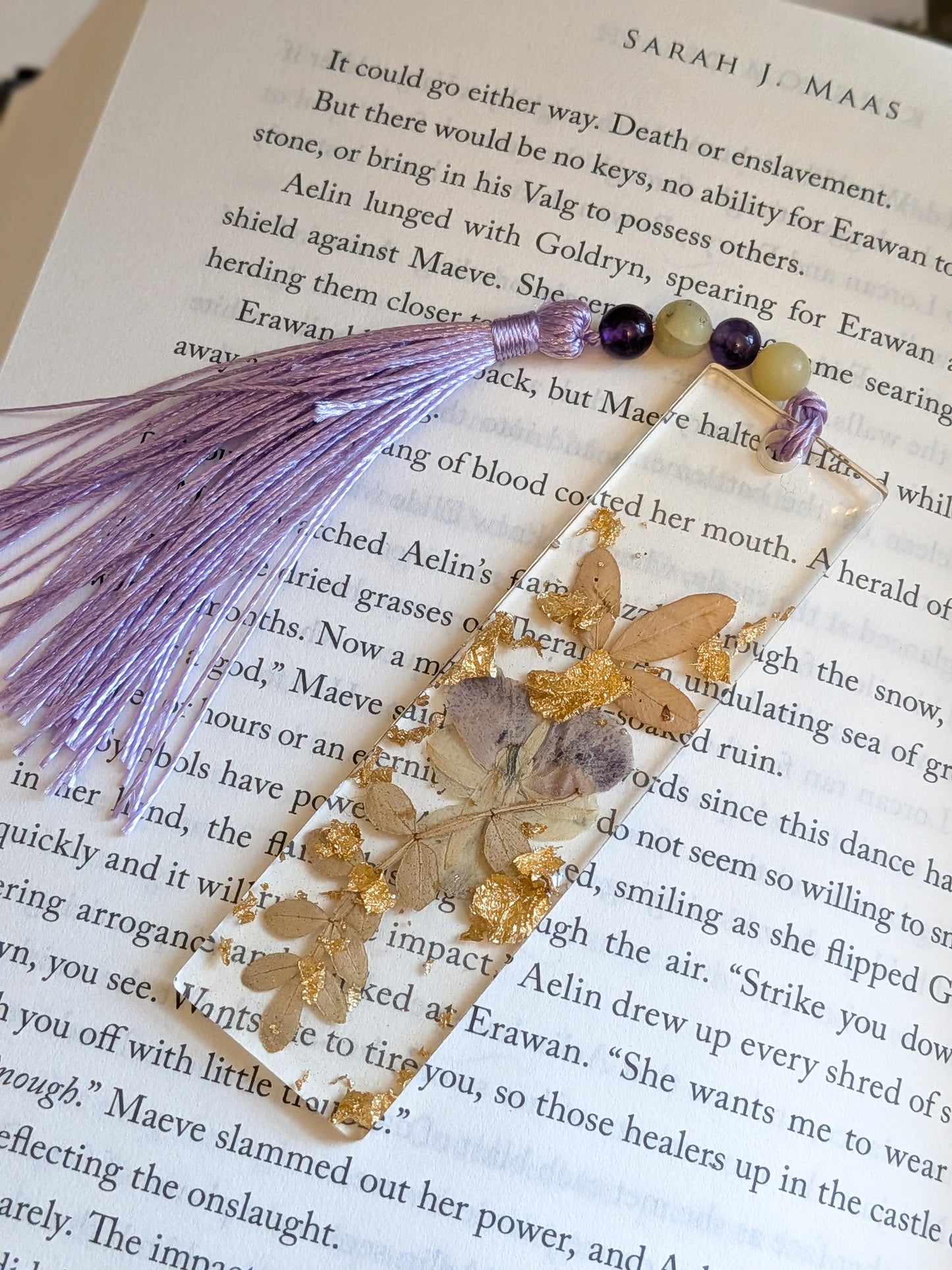 Purple and Gold Bookmark with Amethyst and Serpentine