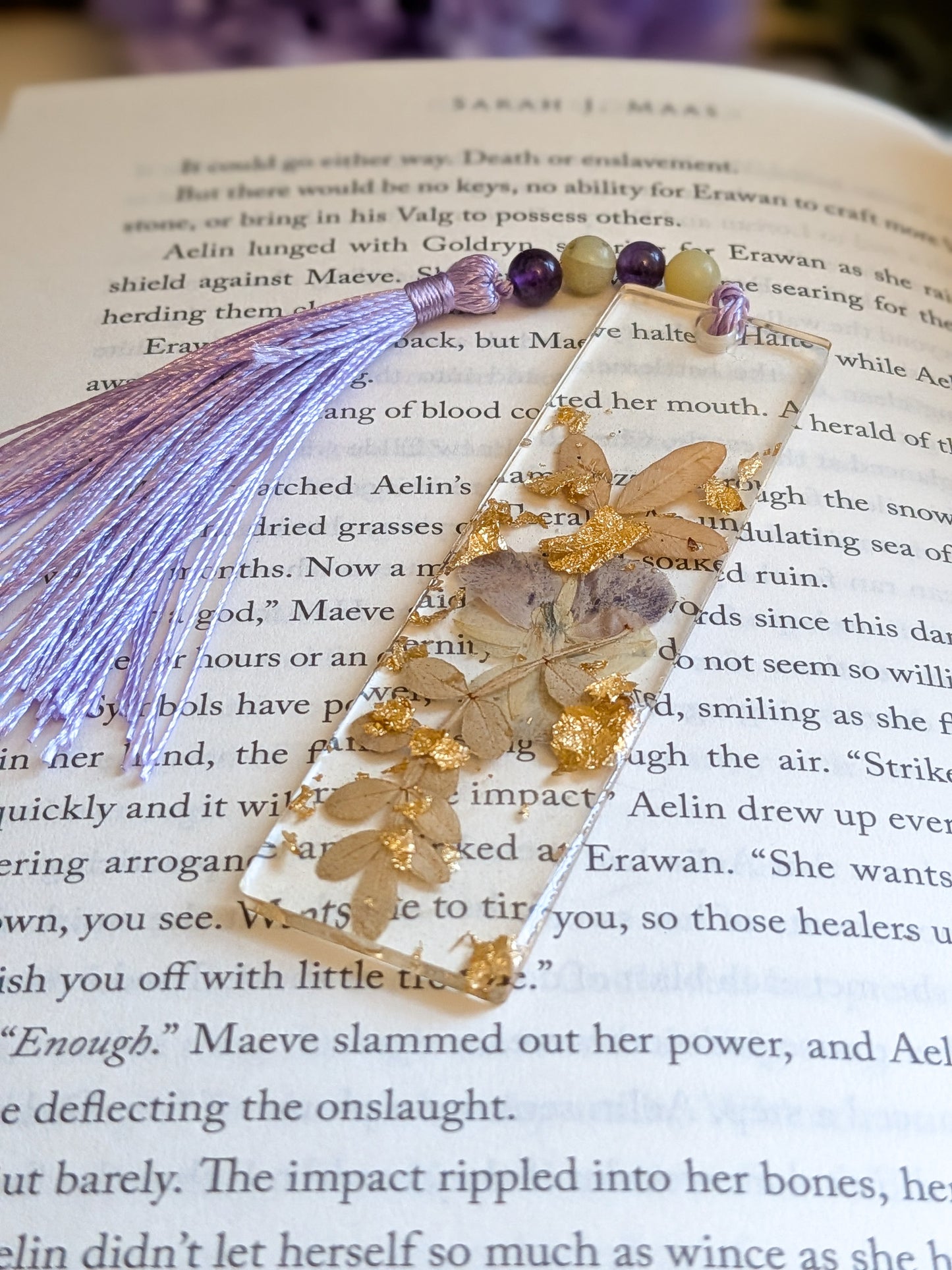 Purple and Gold Bookmark with Amethyst and Serpentine