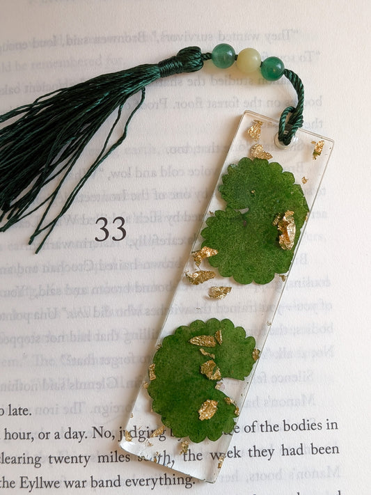 Green and Gold Botanical Bookmark with Aventurine and Serpentine