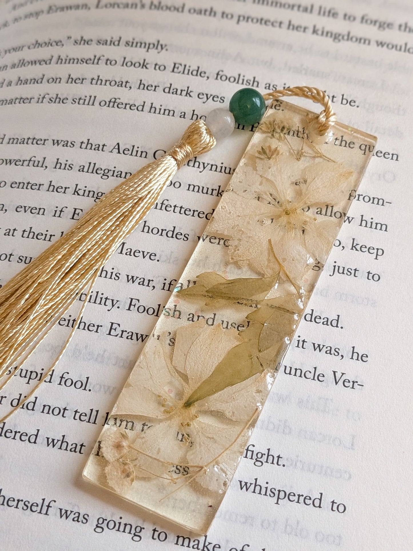 Champagne Floral Bookmark with Quartz