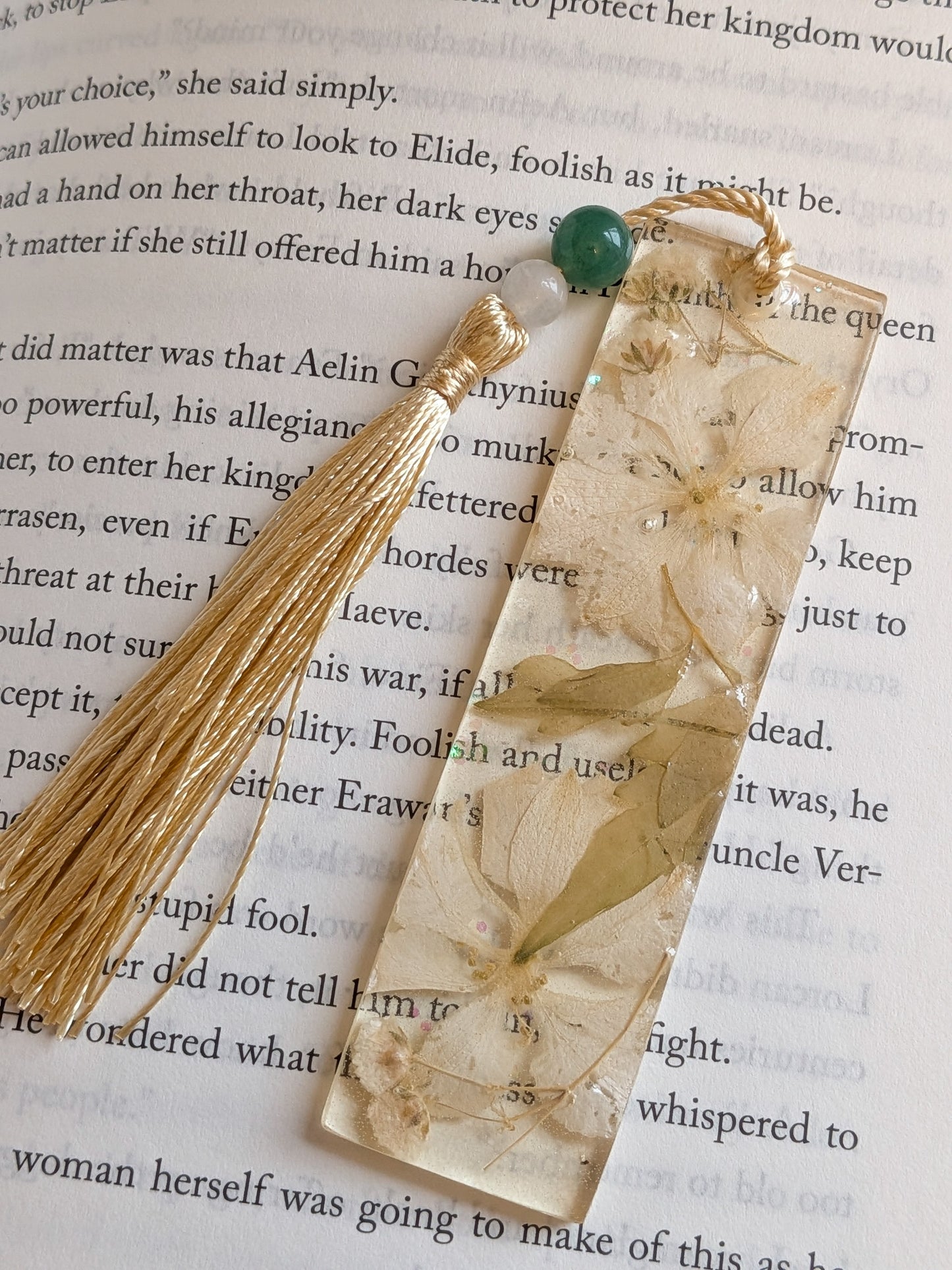 Champagne Floral Bookmark with Quartz