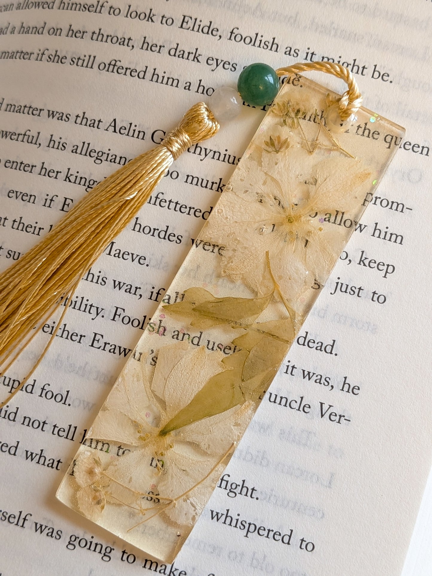 Champagne Floral Bookmark with Quartz