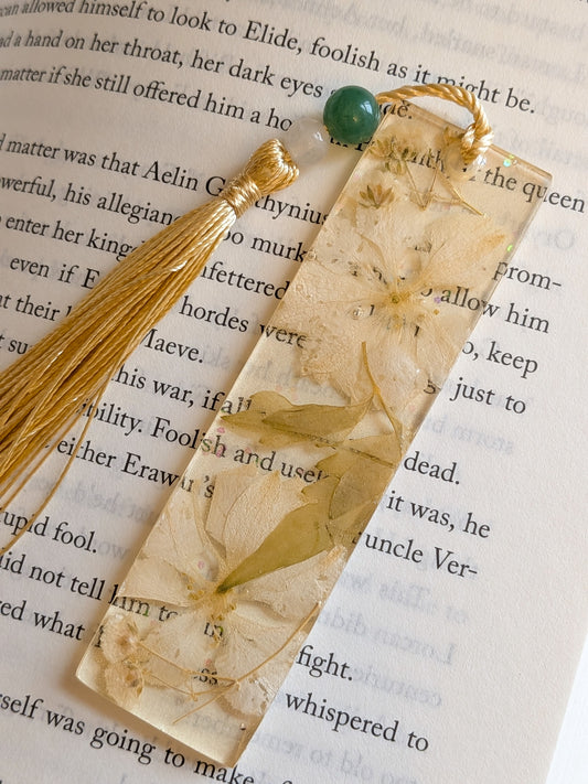 Champagne Floral Bookmark with Quartz