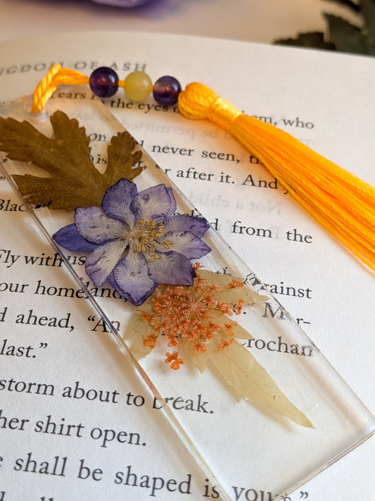 Purple and Orange Floral Bookmark with Amethyst and Yellow Jade