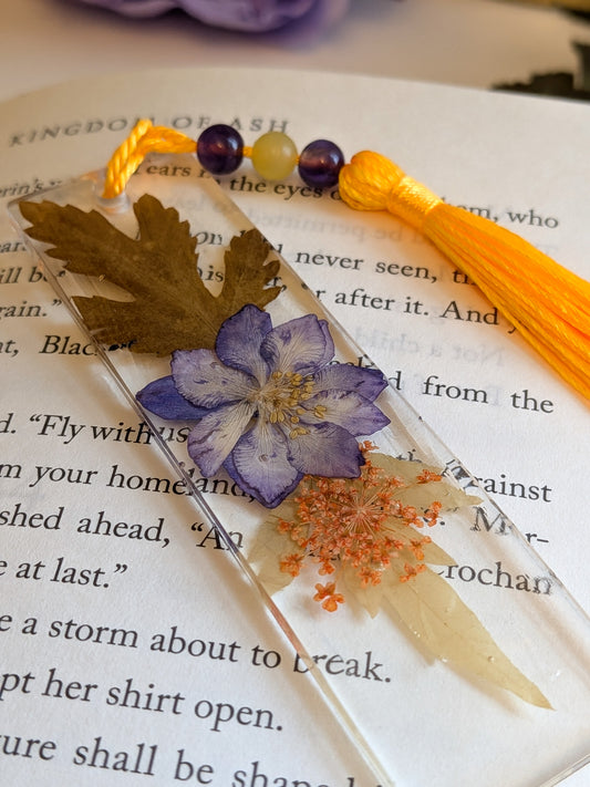 Purple and Orange Floral Bookmark with Amethyst and Yellow Jade
