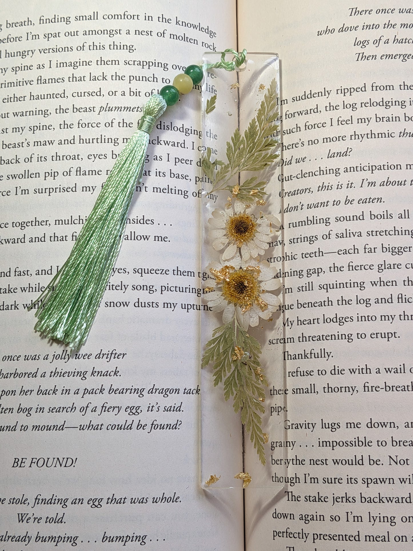 Green Floral Bookmark with Aventurine and Serpentine Gemstone Beads