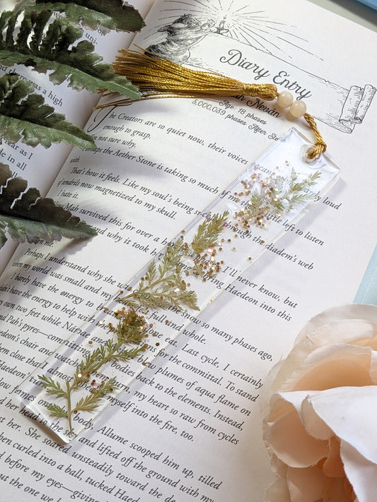 Gold Botanical Bookmark with Serpentine and Jade