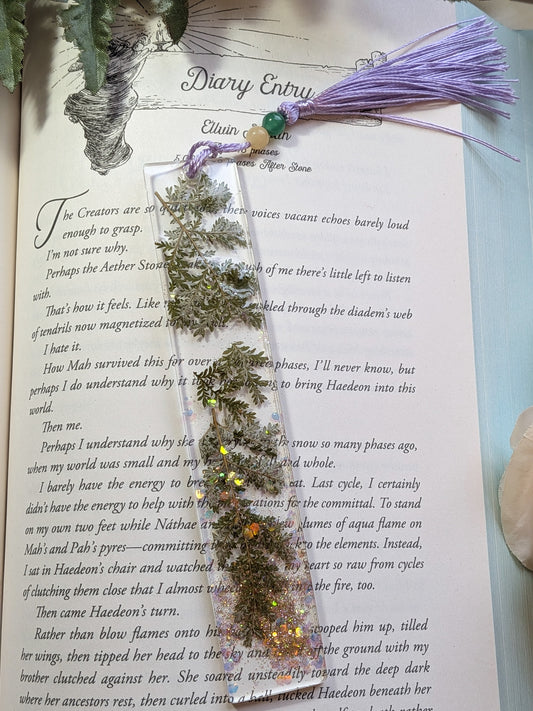 Purple Botanical Bookmark with Yellow Jade and Aventurine