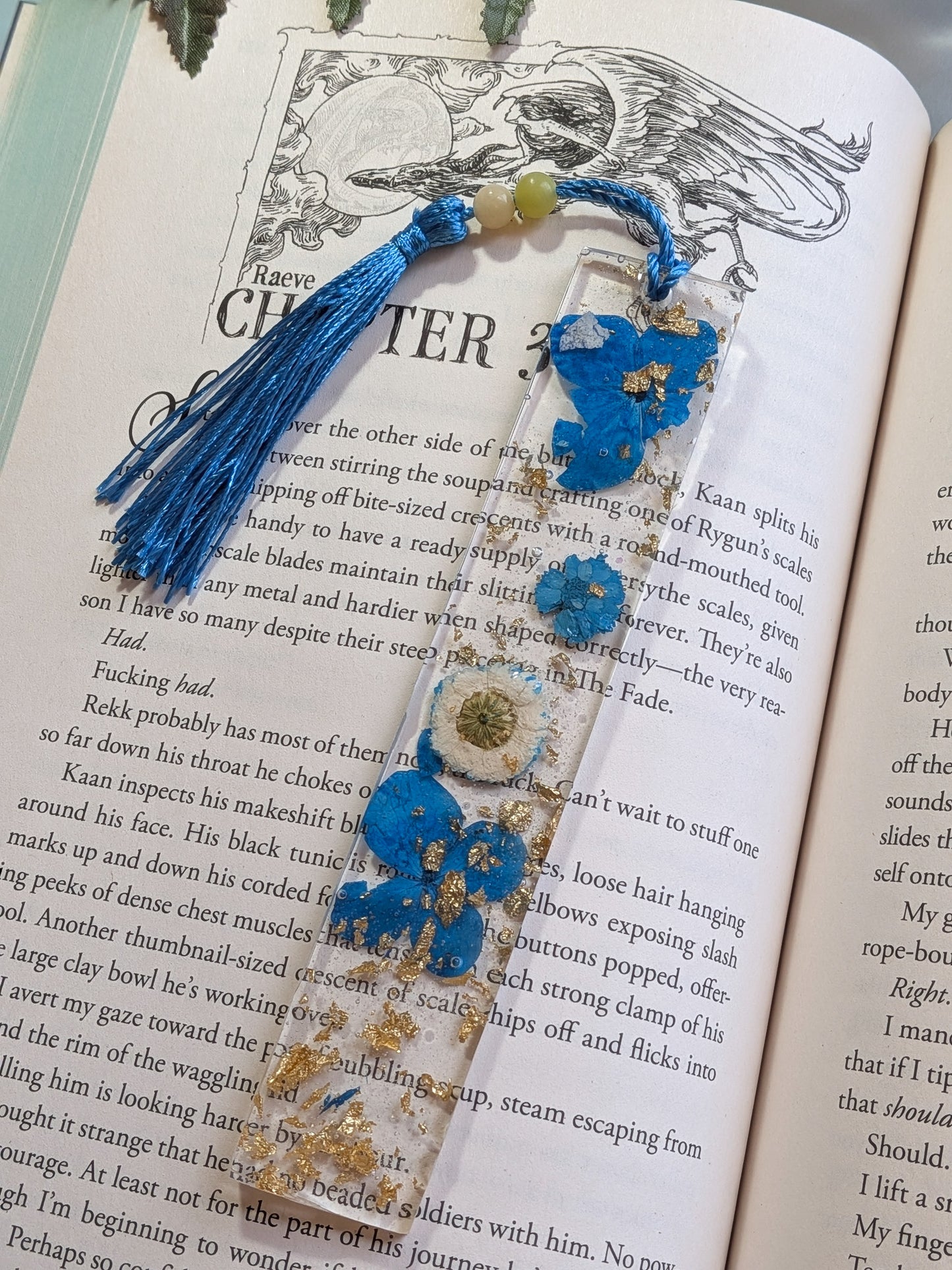 Blue Floral Bookmark with Serpentine and Jade