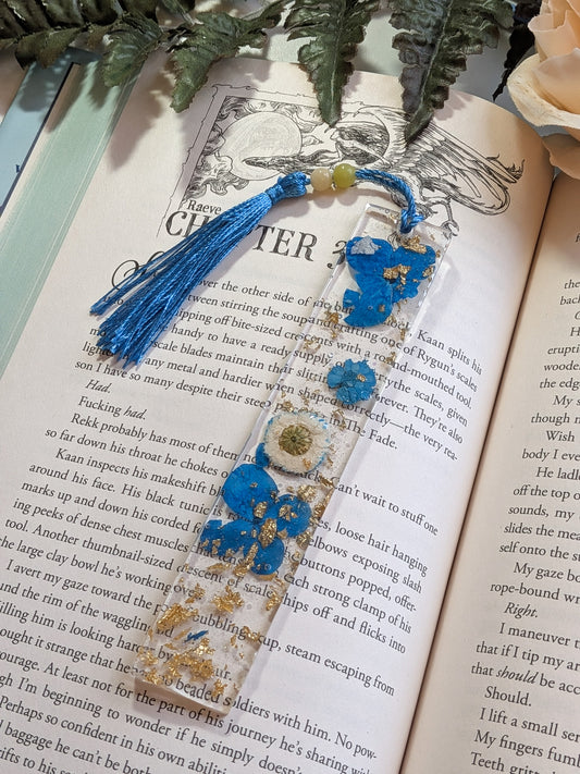 Blue Floral Bookmark with Serpentine and Jade
