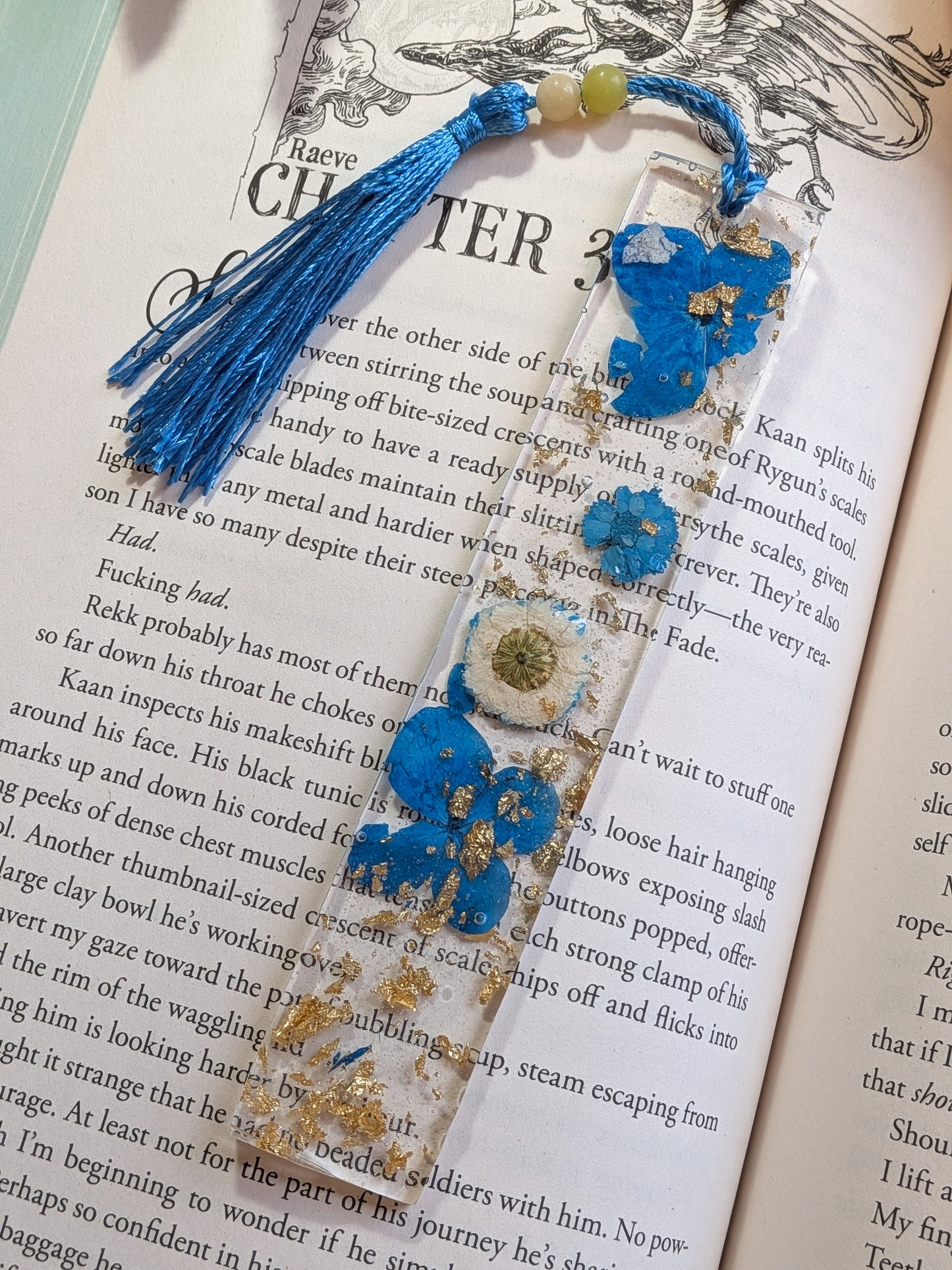 Blue Floral Bookmark with Serpentine and Jade