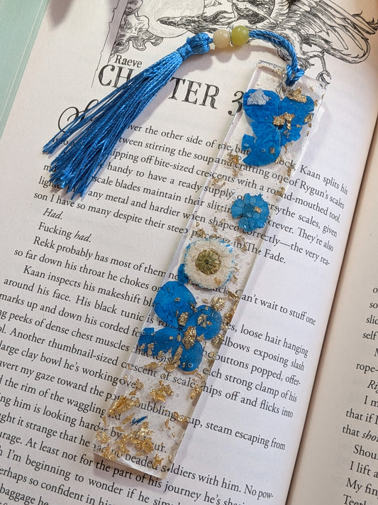 Blue Floral Bookmark with Serpentine and Jade