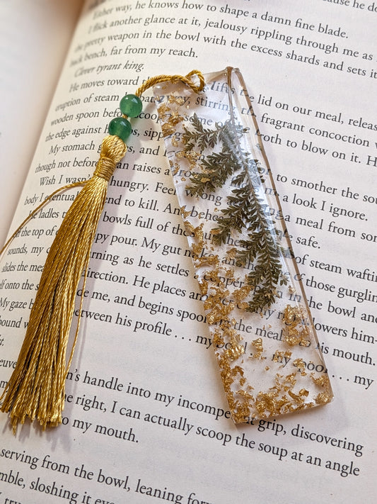 Gold Botanical Bookmark with Aventurine Gemstones
