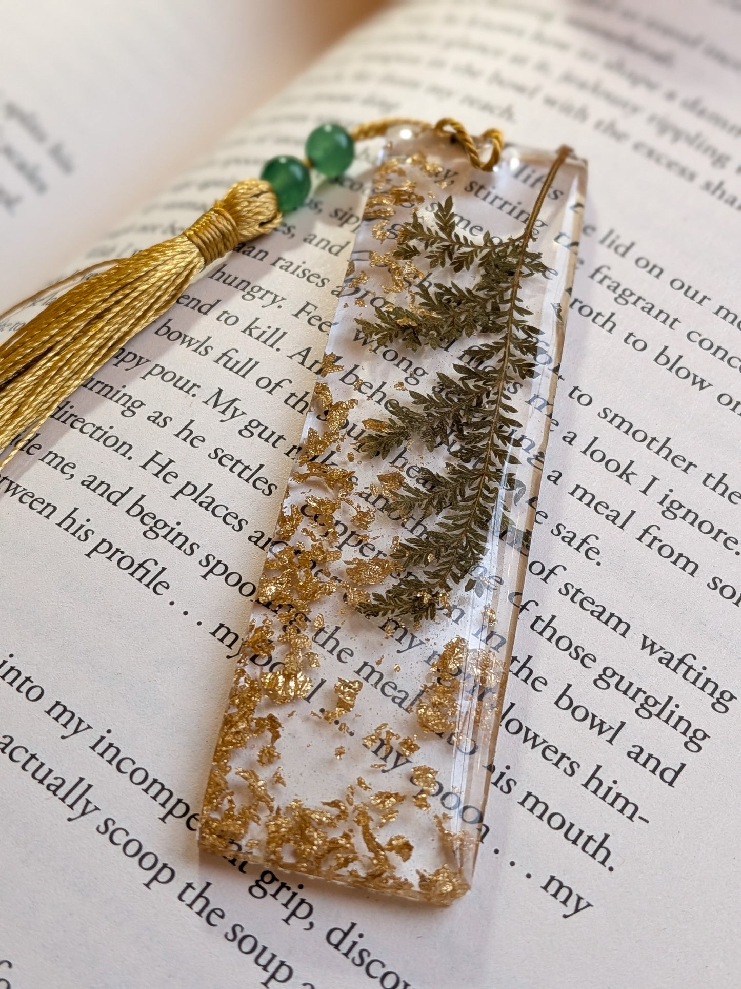 Gold Botanical Bookmark with Aventurine Gemstones