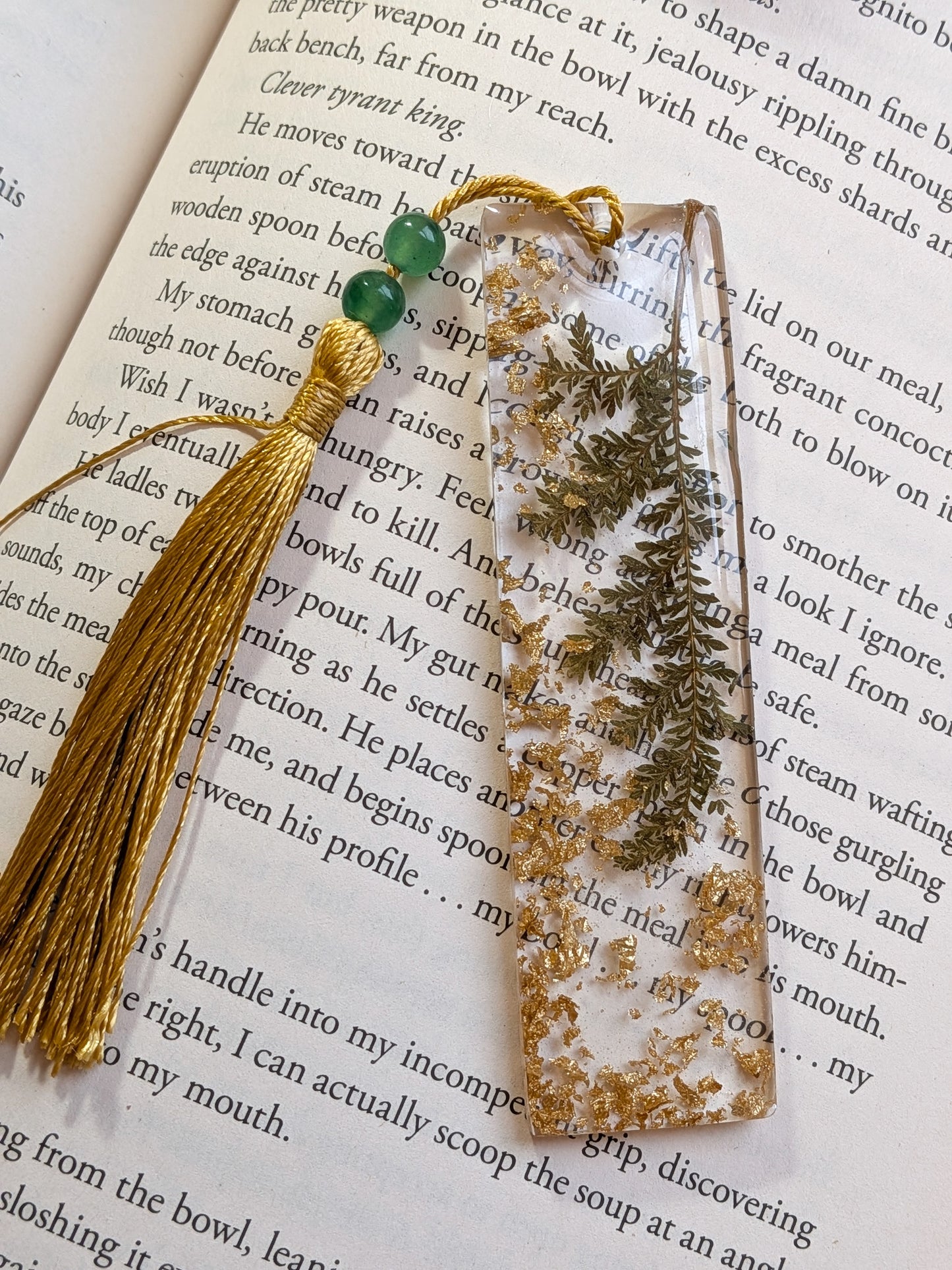 Gold Botanical Bookmark with Aventurine Gemstones